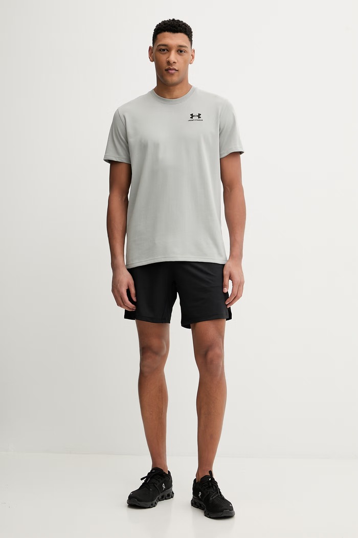 Under Armour tréningové tričko pánske UA LOGO EMB HEAVYWEIGHT 1373997 sivá SS26
