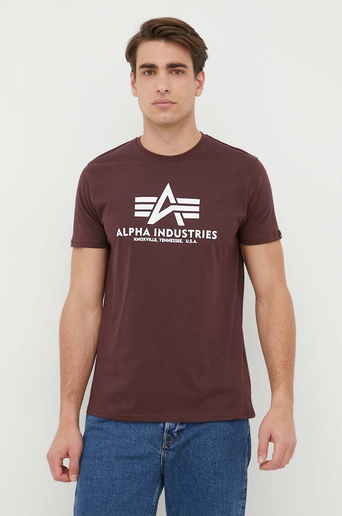 Bavlnené tričko Alpha Industries Basic T-Shirt potlač burgundské 100501.21