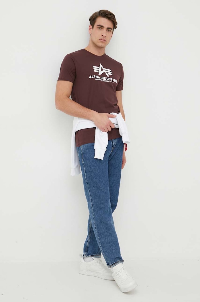Bavlnené tričko Alpha Industries Basic T-Shirt 100501.21 burgundské SS23
