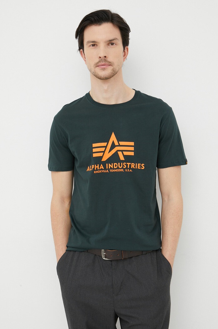 Alpha Industries t-shirt bawełniany nadruk zielony 100501.353