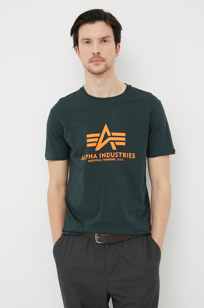 Alpha Industries t-shirt bawełniany nadruk zielony 100501.353