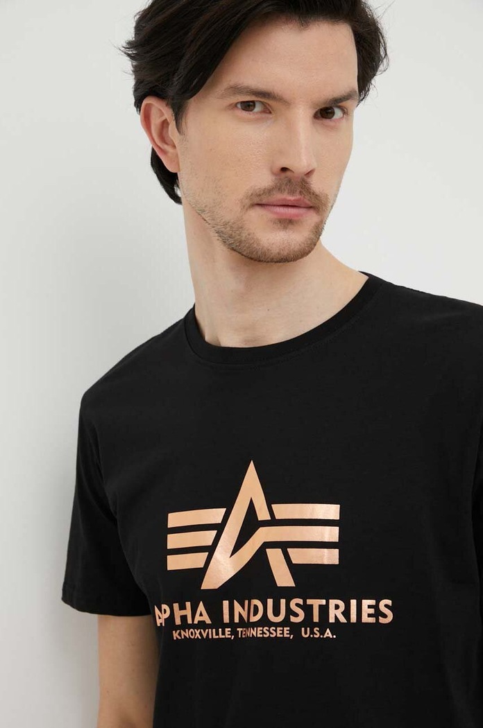 Bavlnené tričko Alpha Industries Basic T-Shirt Foil Print čierna 100501FP.365