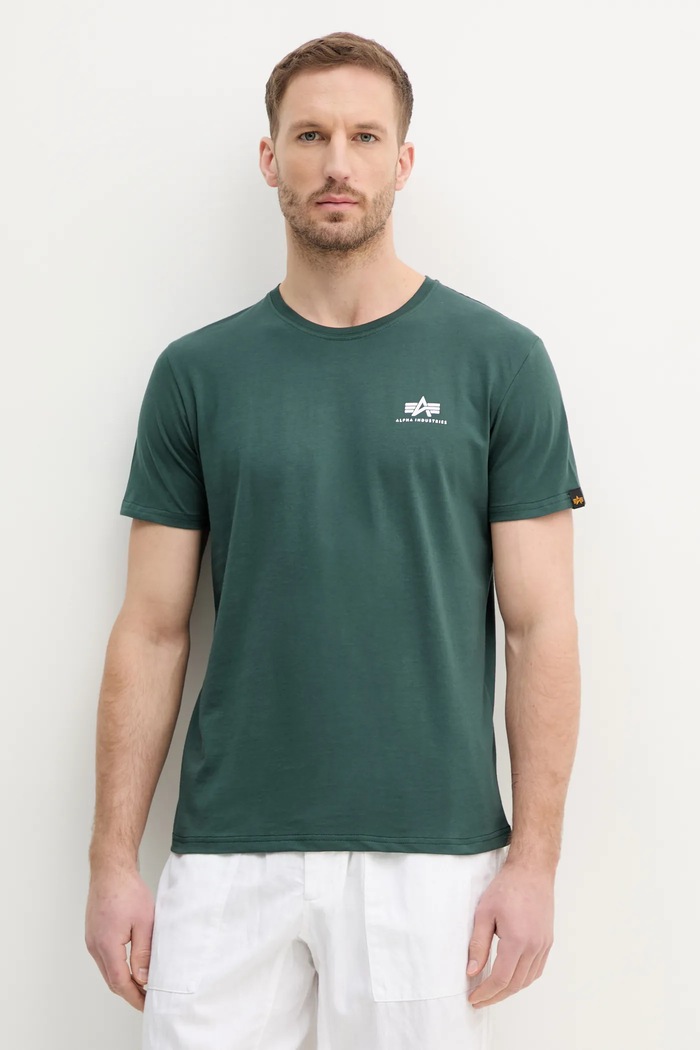 Bavlnené tričko Alpha Industries potlač zelená 188505