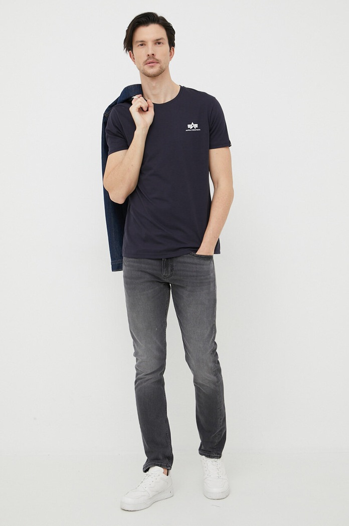 Bombažna kratka majica Alpha Industries Basic T Small Logo 188505.07 mornarsko modra AW23