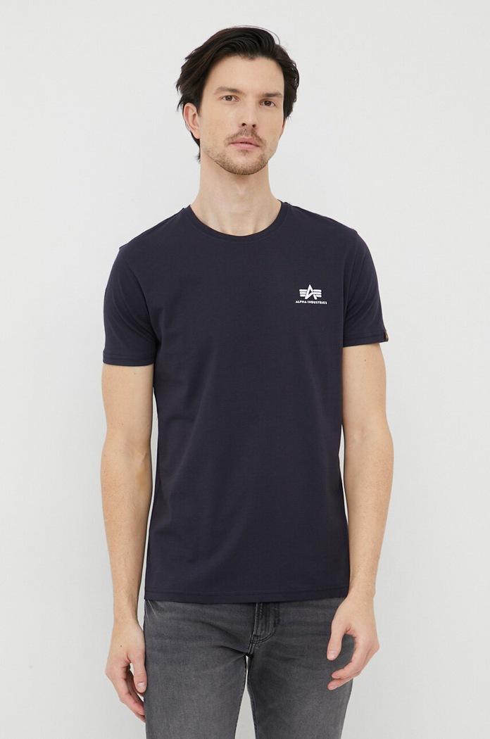 Bombažna kratka majica Alpha Industries Basic T Small Logo mornarsko modra 188505.07