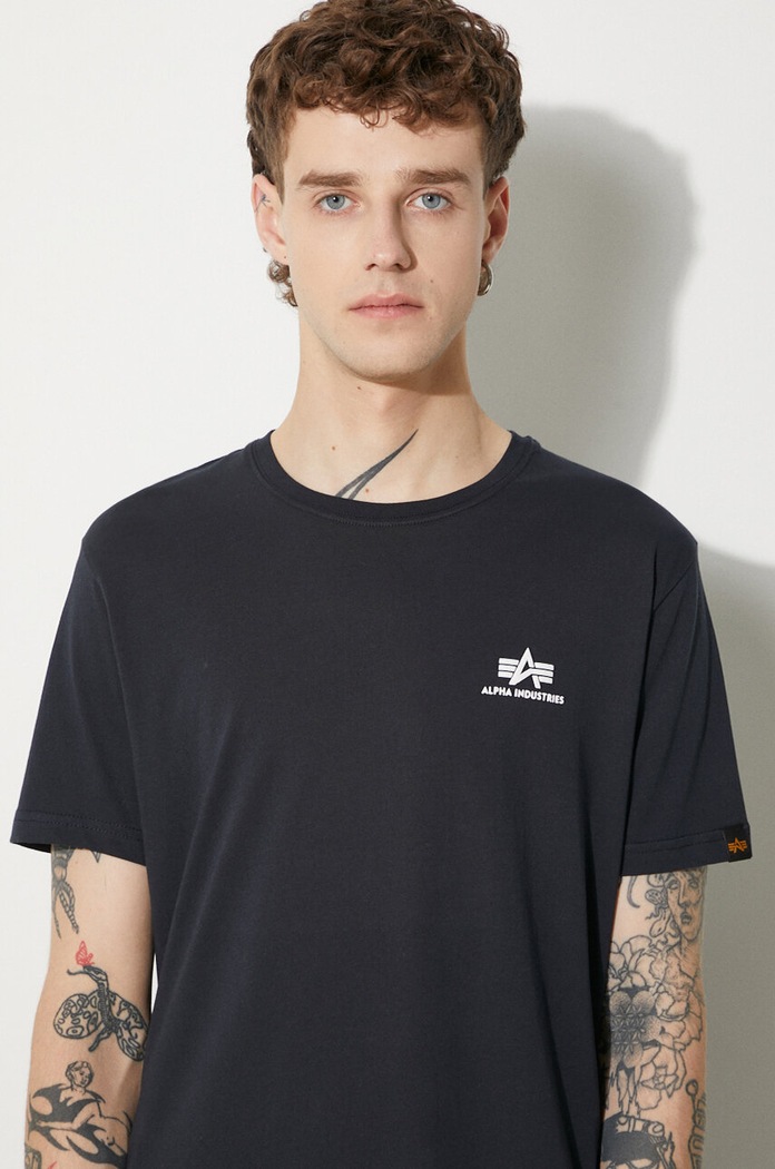 Bavlněné tričko Alpha Industries Basic T Small Logo námořnická modř 188505.07