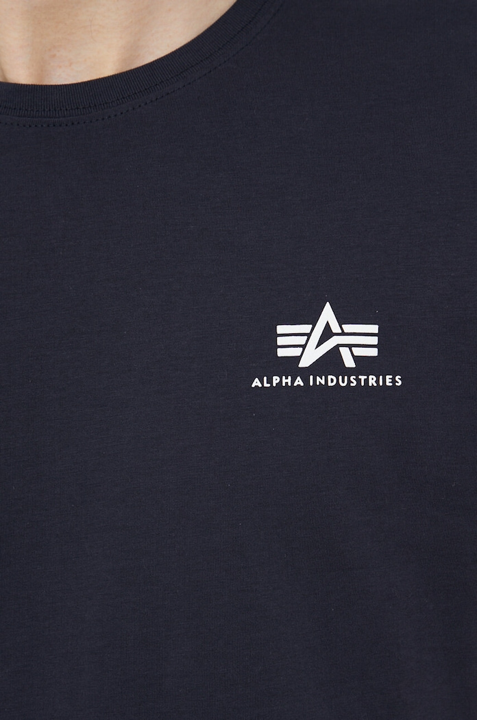 Bombažna kratka majica Alpha Industries Basic T Small Logo 188505.07 mornarsko modra