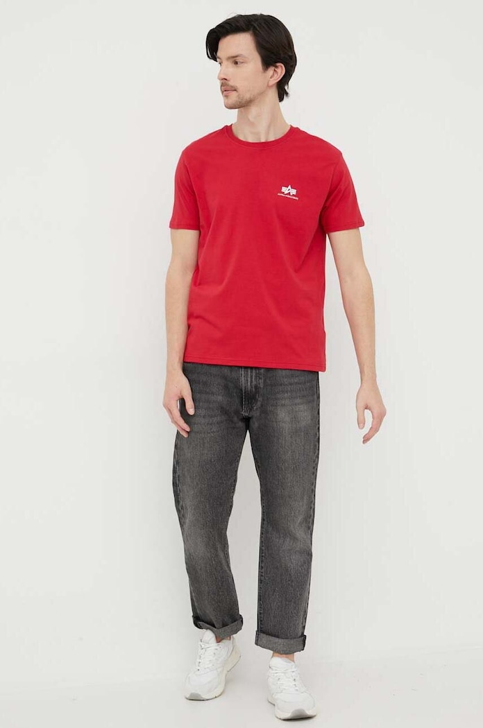 Bavlněné tričko Alpha Industries 188505.328 červená SS25