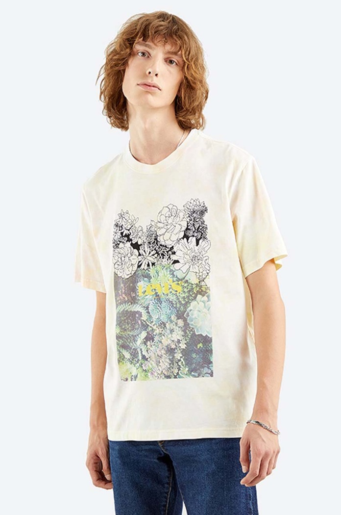 Bavlněné tričko Levi's Relaxed Fit Tee Sketch kulatý béžová 16143.0153