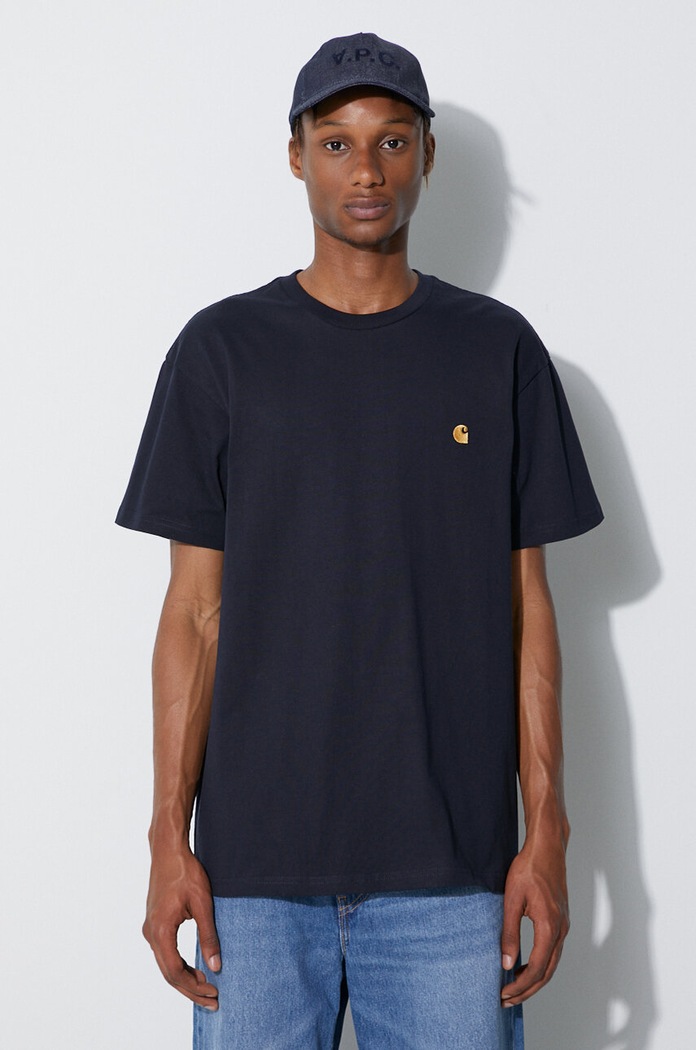 Βαμβακερό μπλουζάκι Carhartt WIP Chase κανονικό σκούρο μπλε I026391