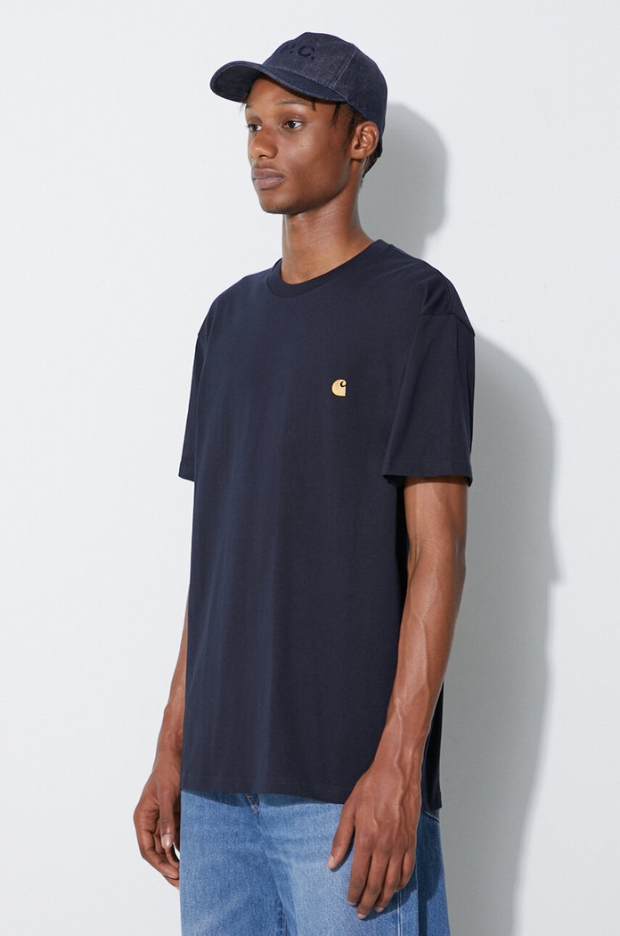 Βαμβακερό μπλουζάκι Carhartt WIP Chase σκούρο μπλε I026391