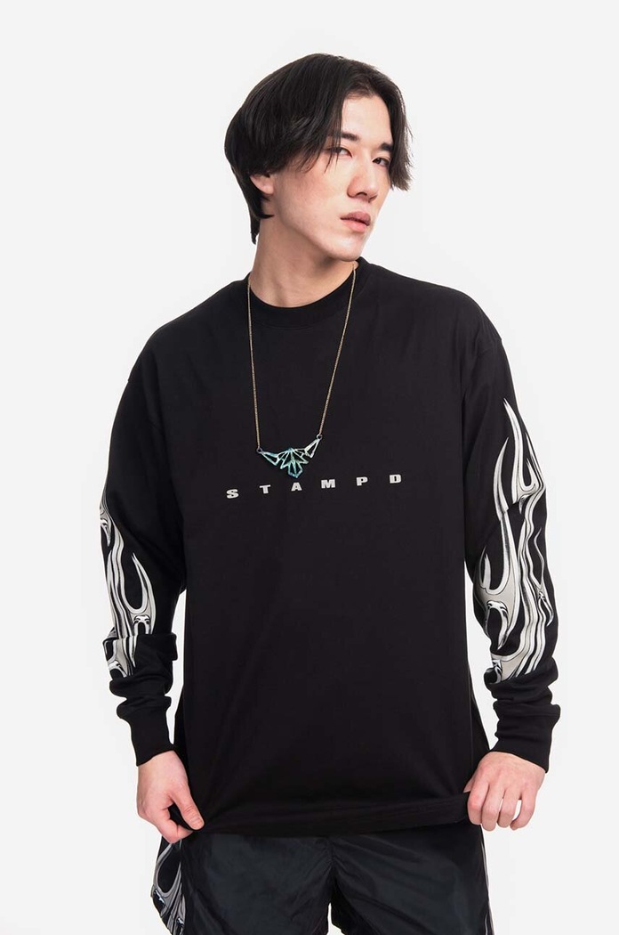 STAMPD cotton longsleeve top relaxed black SLA.M3102LT