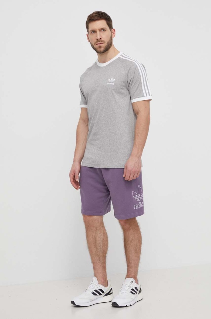 Bavlněné tričko adidas Originals Adicolor 3-Stripes IA4848 šedá SS23