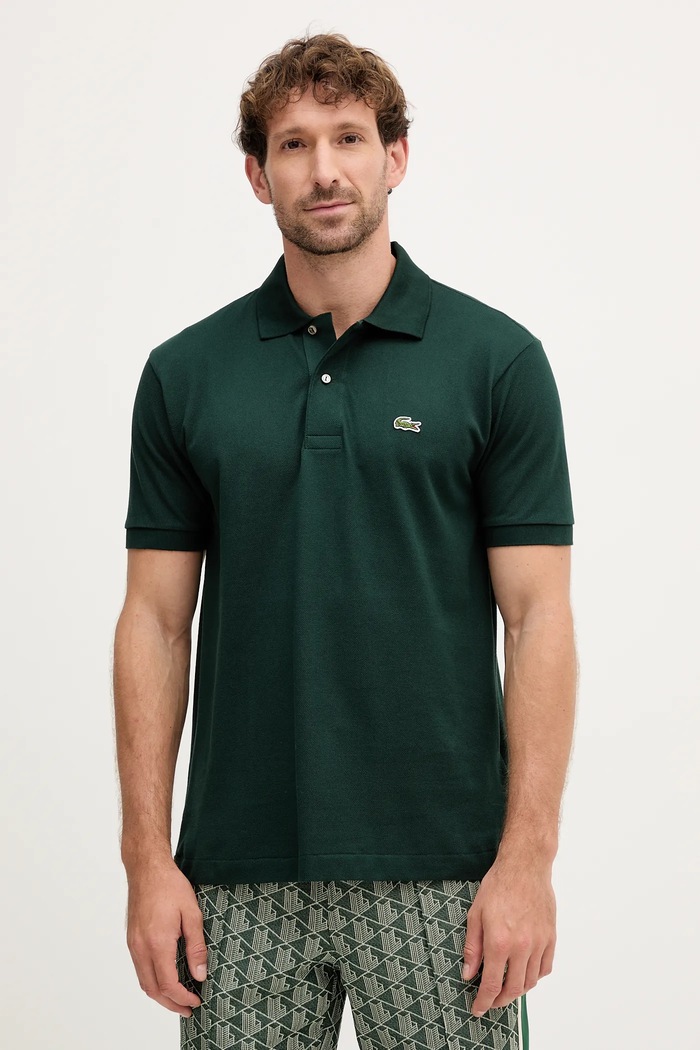 Памучна тениска с яка Lacoste стандартна зелен L1212.YZP