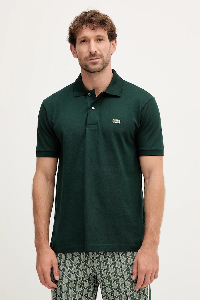 Памучна тениска с яка Lacoste стандартна зелен L1212.YZP