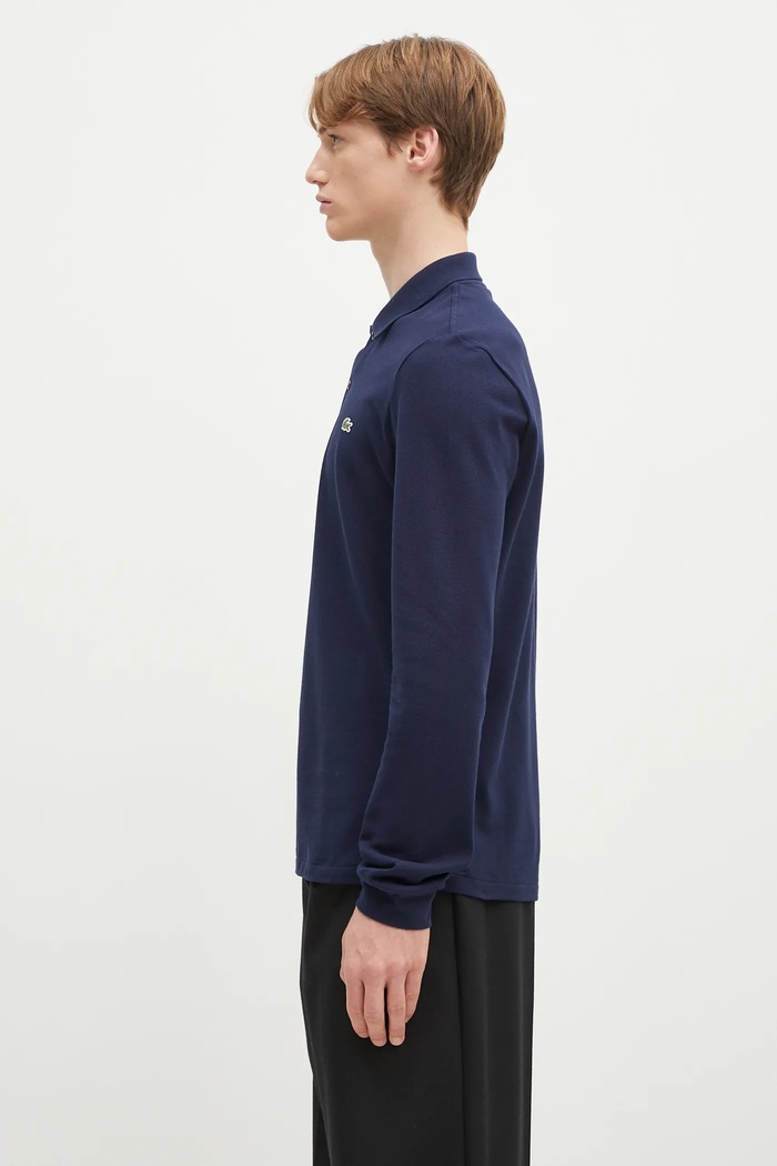 Bavlněné tričko s dlouhým rukávem Lacoste L1312.166 námořnická modř AW25