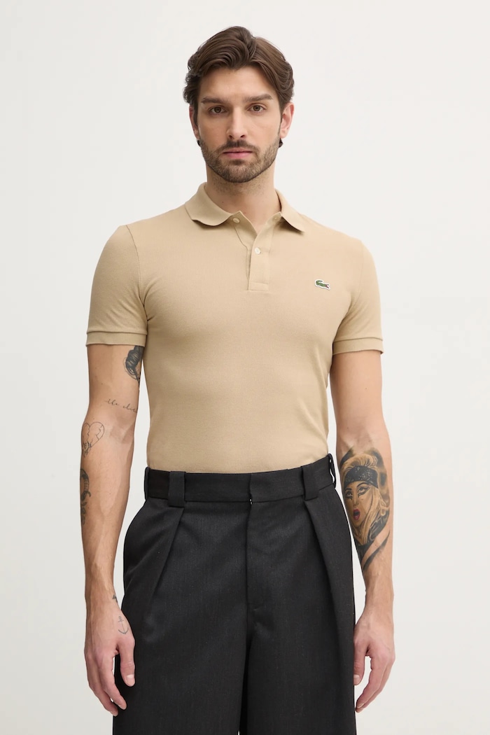 Lacoste polo de bumbac Koszulka Lacoste Pique Polo Shirt PH4012 02S slim bej PH4012.02S