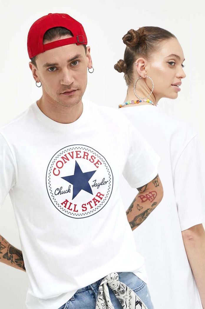 Bavlnené tričko Converse potlač biela 10025459.A03