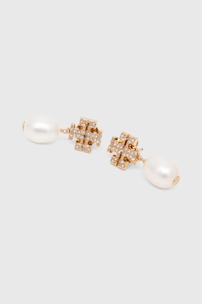 Tory Burch kolczyki KIRA PAVE PEARL DROP złoty 60525.137