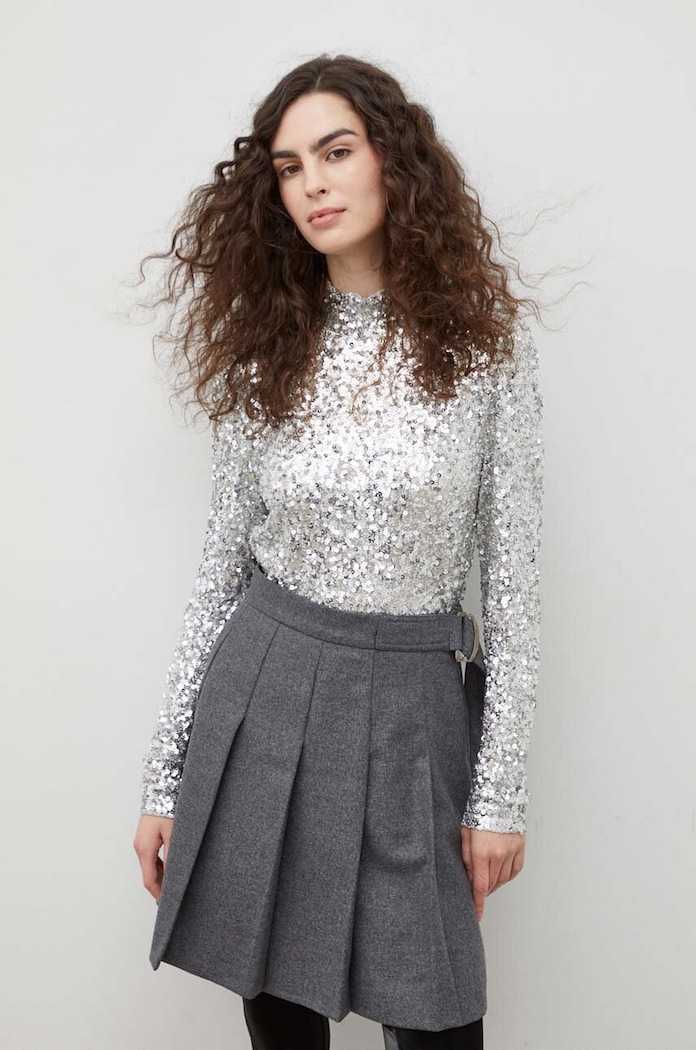 Bruuns Bazaar bluzka z elastanem srebrny BBW3766