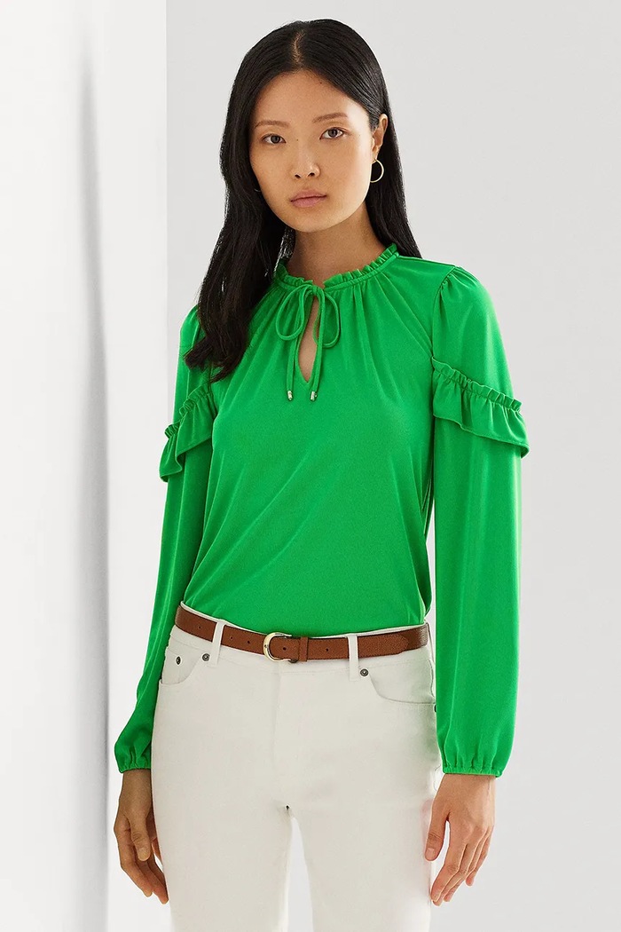 Lauren Ralph Lauren bluzka z elastanem zielony 200925743