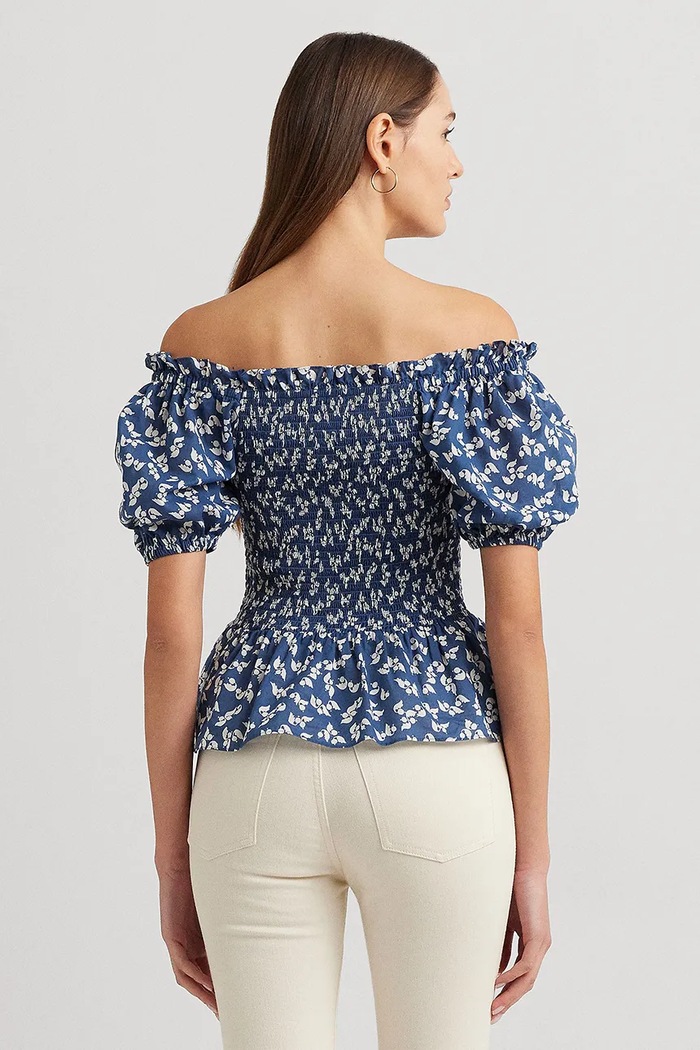 Бавовняна блузка Lauren Ralph Lauren 200932963 блакитний SS24