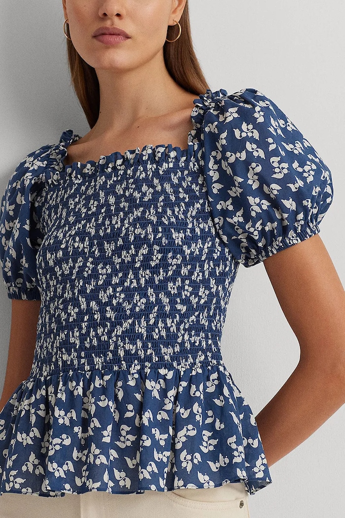 Бавовняна блузка Lauren Ralph Lauren блакитний 200932963