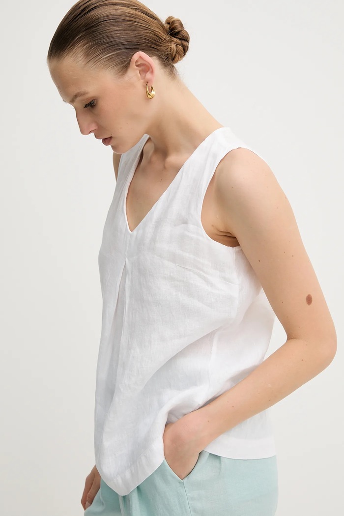 Lněná halenka United Colors of Benetton bílá 5BMLDQ06W
