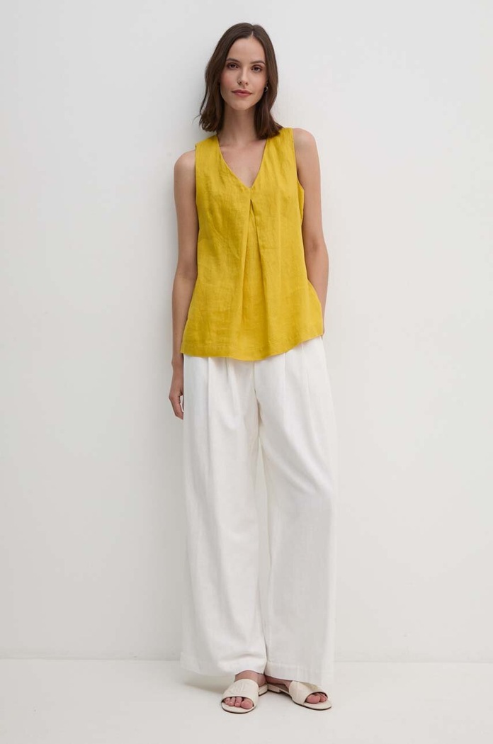 United Colors of Benetton bluzka lniana 5BMLDQ06W żółty SS25