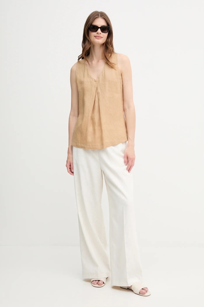 Lněná halenka United Colors of Benetton 5BMLDQ06W béžová SS25