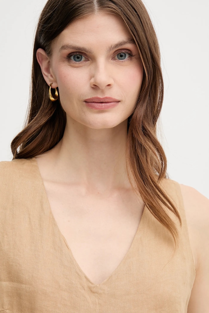 Lněná halenka United Colors of Benetton béžová 5BMLDQ06W