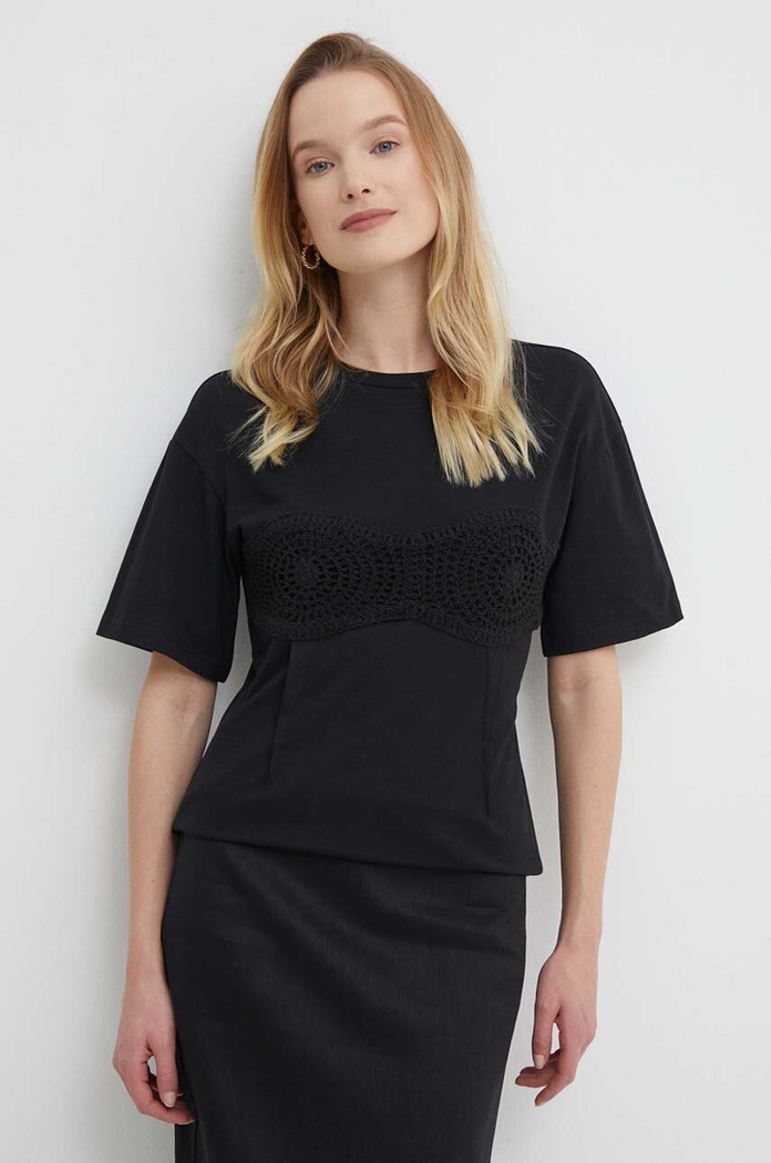 Sisley tricou din bumbac imprimeu negru 3AIRL1053