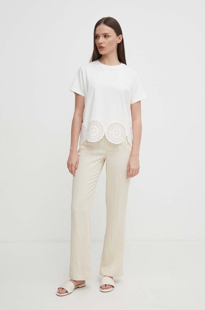 Sisley t-shirt bawełniany 3F1QL105I beżowy SS24