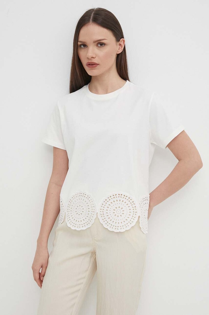 Sisley t-shirt bawełniany beżowy 3F1QL105I