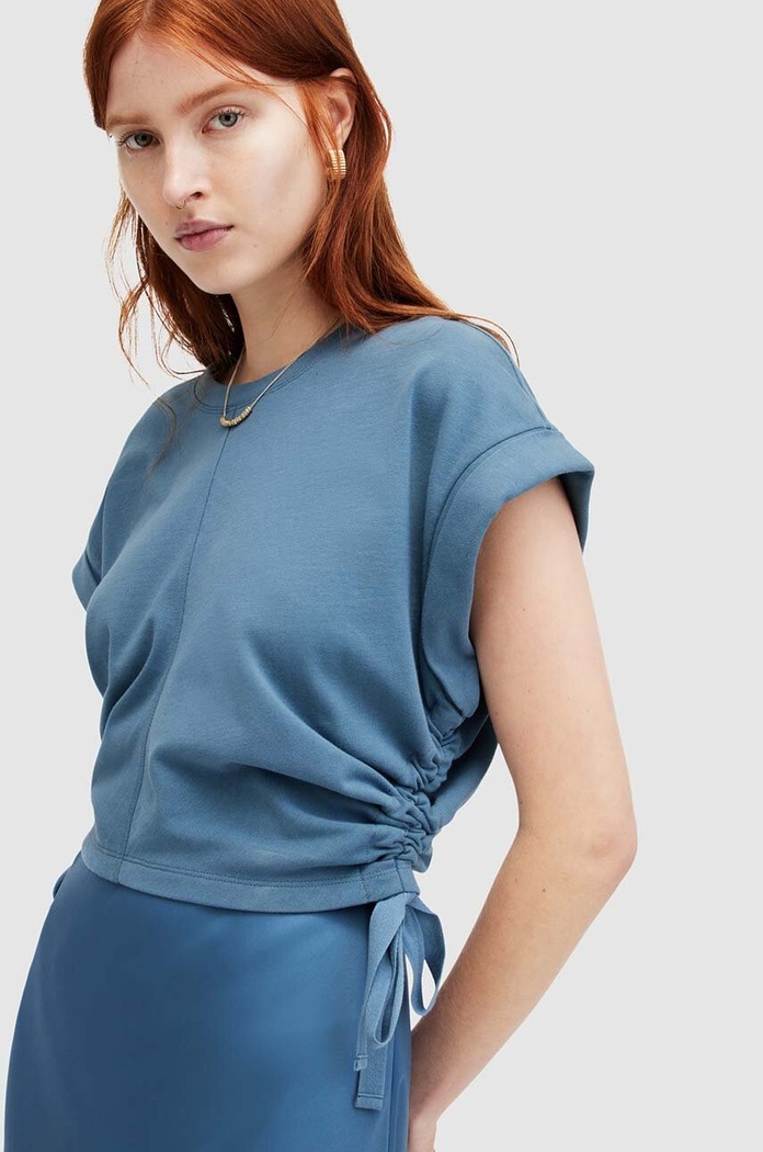 Bombažna majica AllSaints MIRA Okrogel modra WM651Z