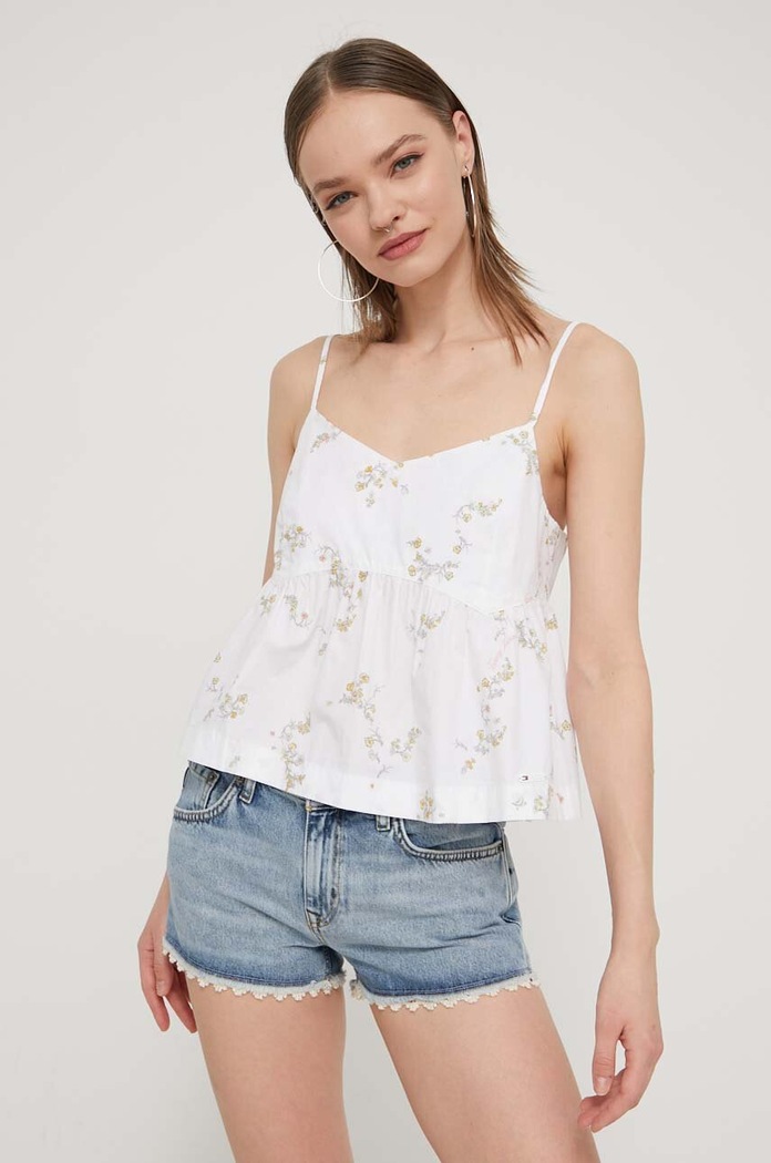 Tommy Jeans blúz pamutból vállas fehér DW0DW17804
