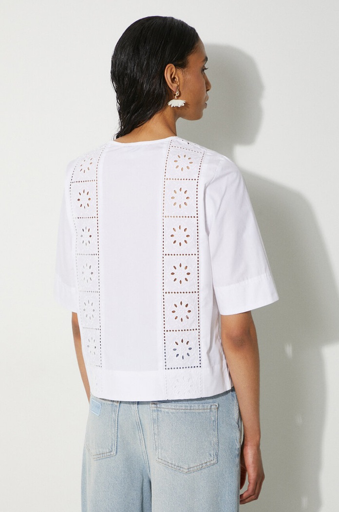 Odzież GANNI koszula bawełniana Broderie Anglaise Tie Blouse F9655 biały