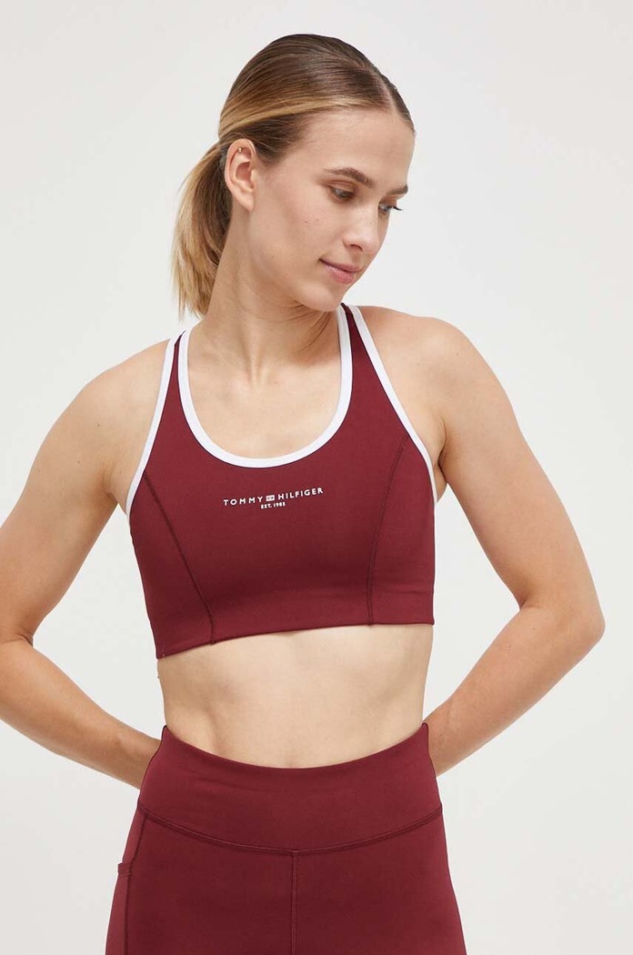 Športová podprsenka Tommy Hilfiger bez kostíc burgundské WW0WW41081