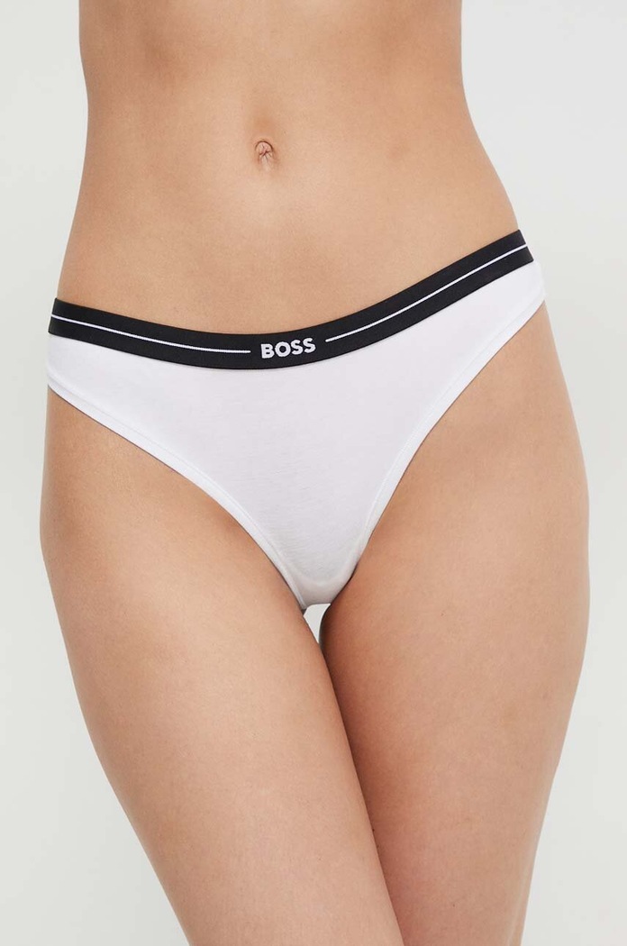 BOSS tangá dámske bavlnené s elastanom 3P THONG 3-pak tangá biela 50510030