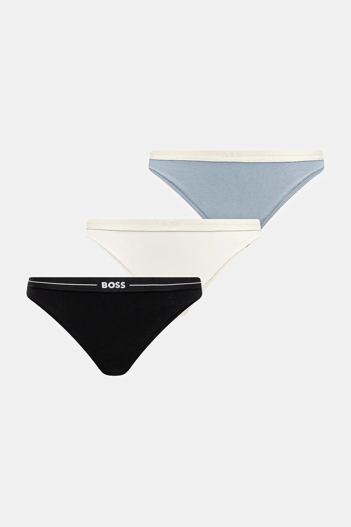 BOSS stringi damskie bawełniane z elastanem 3P THONG 3-pack czarny 50510030