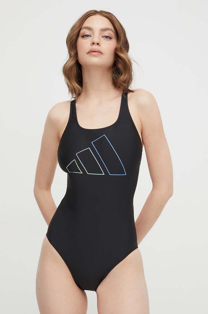 Jednodielne plavky adidas Performance Big Bars bez kostíc čierna IQ3982