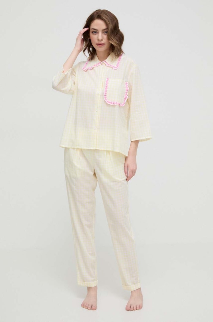 United Colors of Benetton koszula piżamowa bawełniana 4LRA3M004 żółty SS24