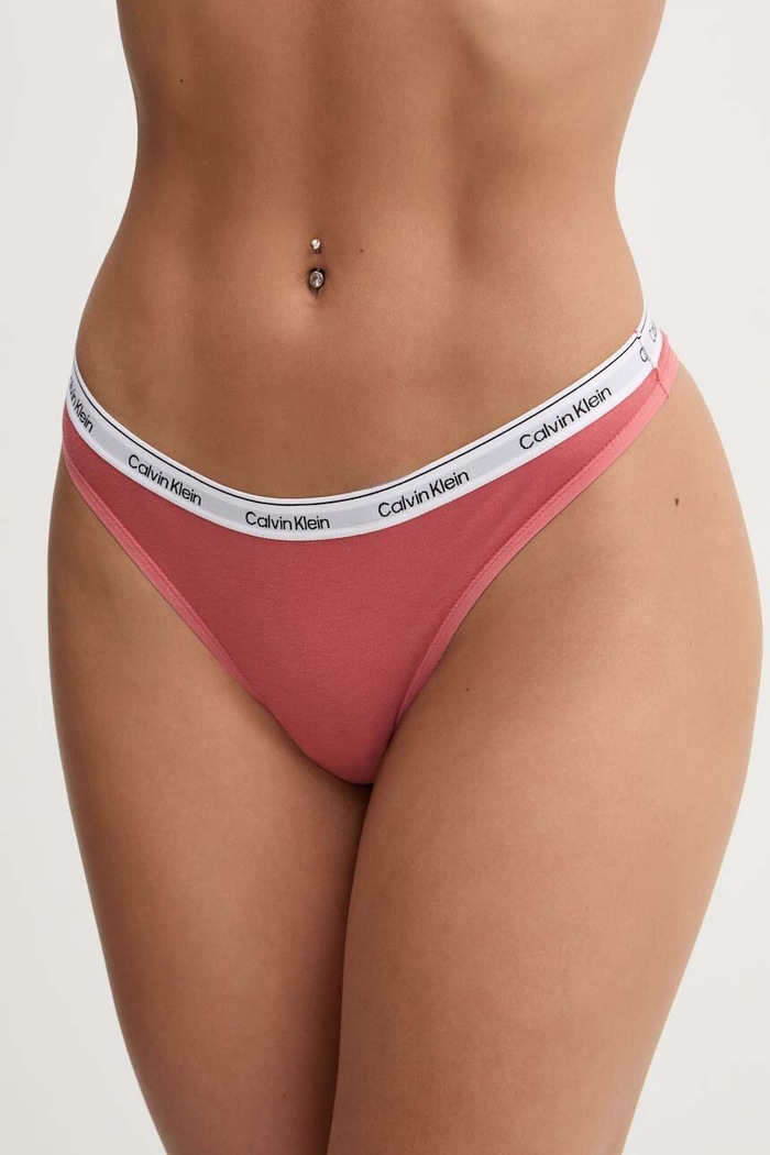 Calvin Klein Underwear stringi damskie bawełniane z elastanem różowy 000QD5043E