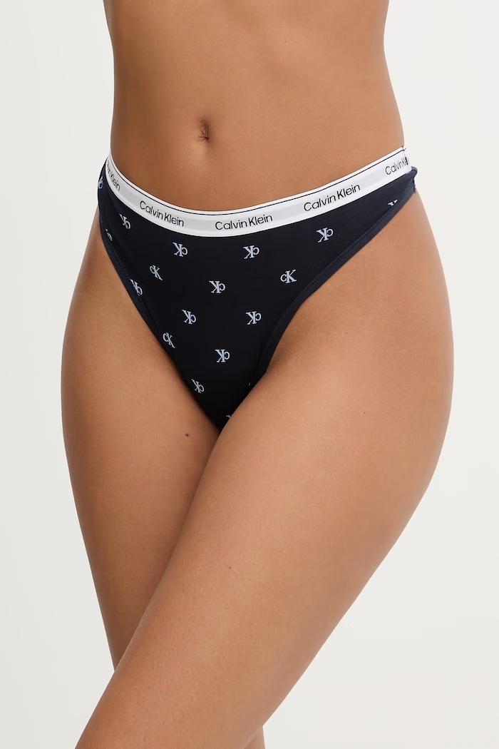 Calvin Klein Underwear tangá dámske bavlnené s elastanom tmavomodrá 000QD5043E