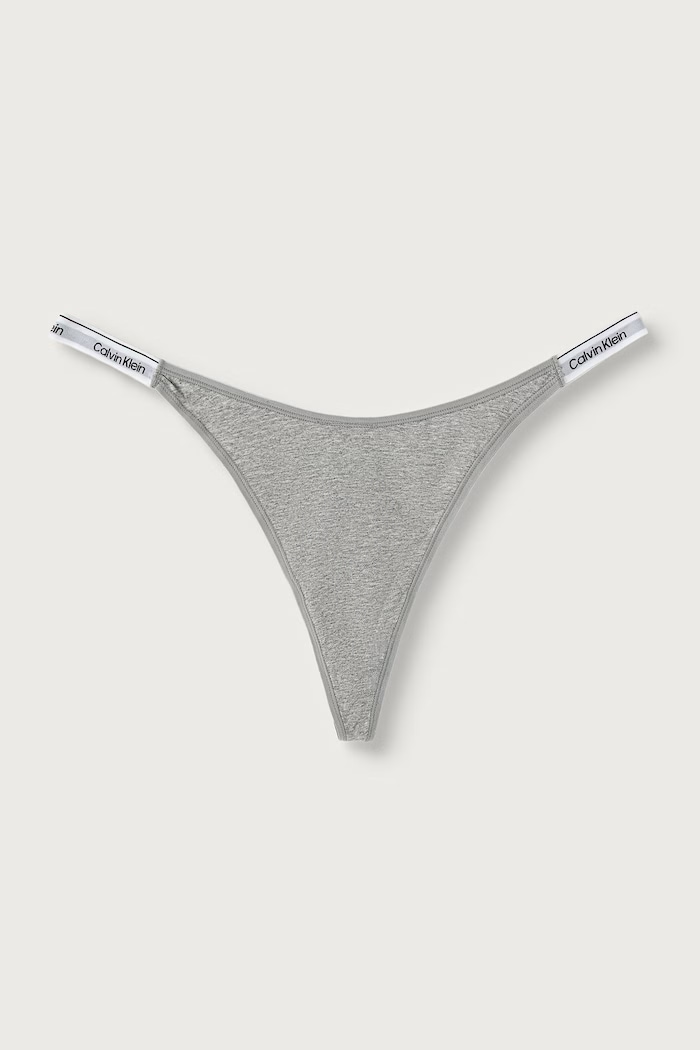 Calvin Klein Underwear Stringi damskie bawełniane z elastanem szary 000QD5157E
