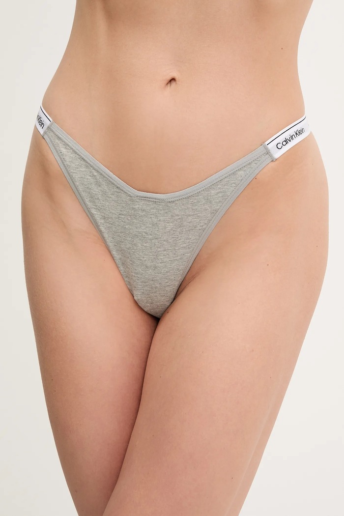 Calvin Klein Underwear tangá dámske bavlnené s elastanom sivá 000QD5157E
