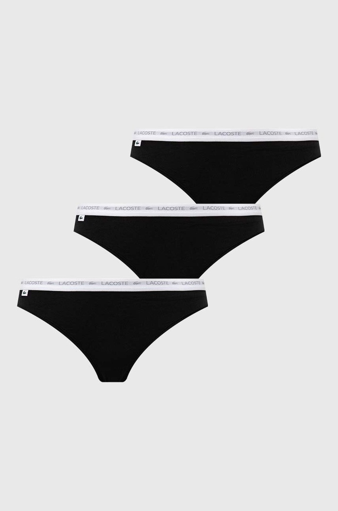 Lacoste στρινγκ γυναικεία βαμβακερά με ελαστάν 3-pack πλεκτό ύφασμα μαύρο 8F1341