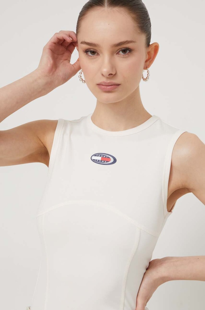 Tommy Jeans body z elastanem beżowy DW0DW18127
