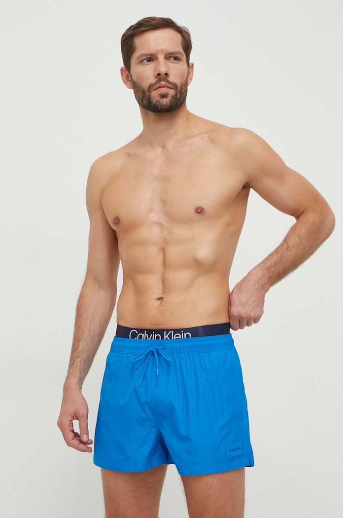 Plavkové šortky Calvin Klein Planet friendly modrá KM0KM00947