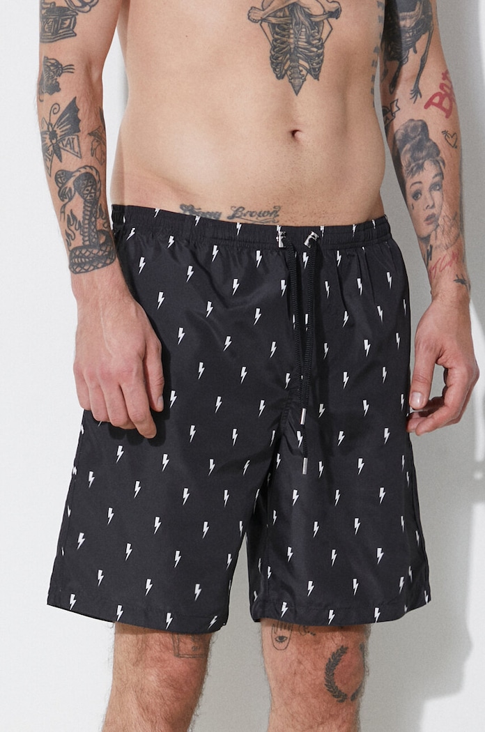 Kratke hlače za kupanje Neil Barrett All-Over Micro Bolts Swim Long Shorts crna MY58026B.Y068.524N